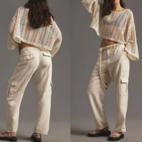 Anthropologie Pilcro Linen Blend Cargo Pant Relaxed Fit Cream Size XLP Petite - Picture 17 of 17